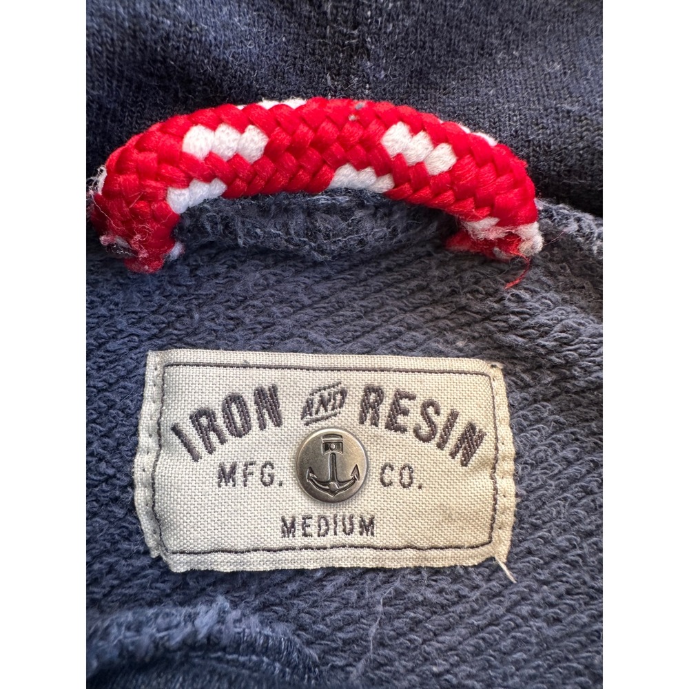 Iron and Resin Hoodie Mens Medium Navy Blue Excellent Button Neck Made in USA - Picture 5 of 7